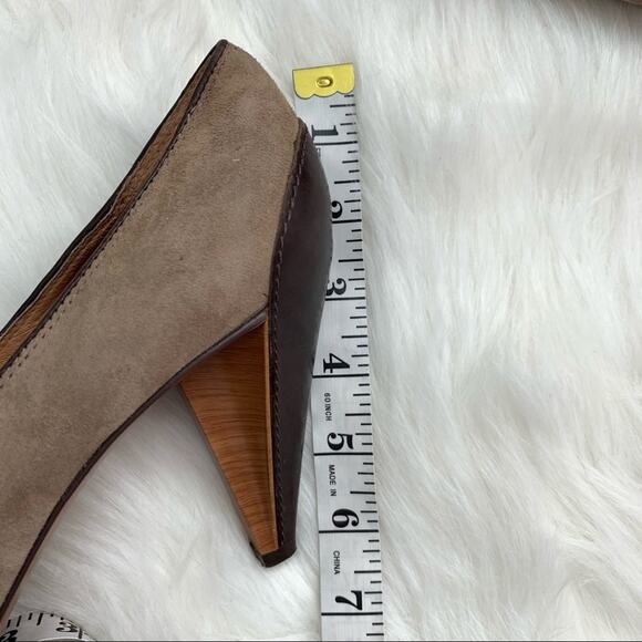 Fossil | Tan Suede Leather Peep Toe Pump Heels Size 9.5 Brown Open Toe Shoes - Picture 4 of 12